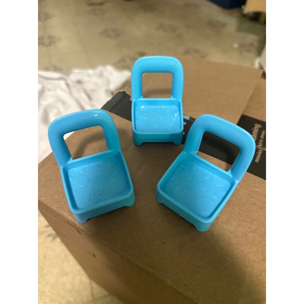 Fisher Price Little People Replacement Furniture Green Table 3 Blue Chairs DFN41